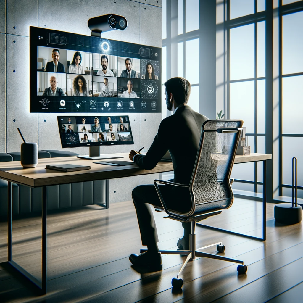 man videoconferencing using AI