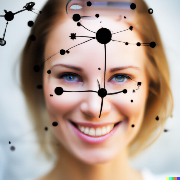 A human and an artificial intelligence connected by a glowing heart, symbolizing empathy, emotions, and the relationship between humans and AI.